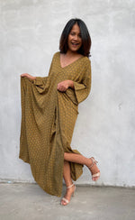 MALA handworks Luna Kaftan in Olive Green and Pattern Silkscreen