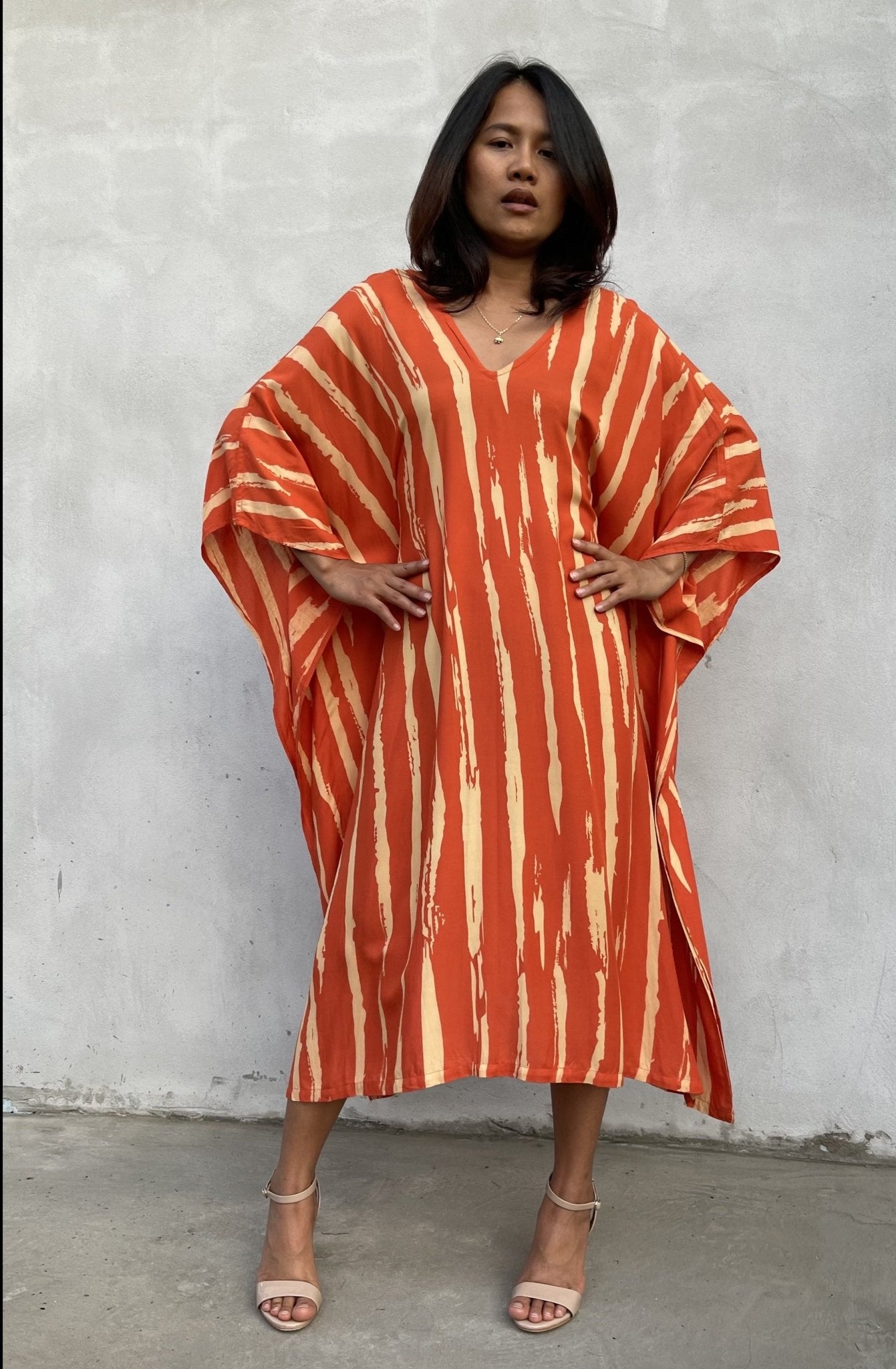 MALA handworks Luna Kaftan in Orange and Yellow Pattern Silkscreen