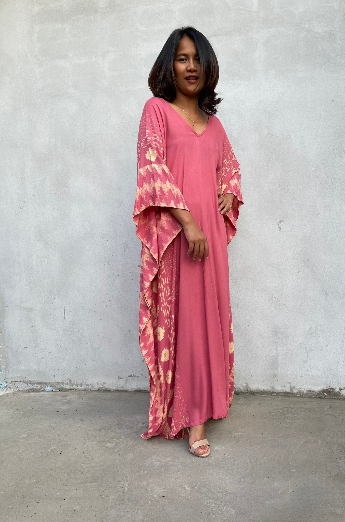 MALA handworks Luna Kaftan in Evening Rose and Pattern Silkscreen