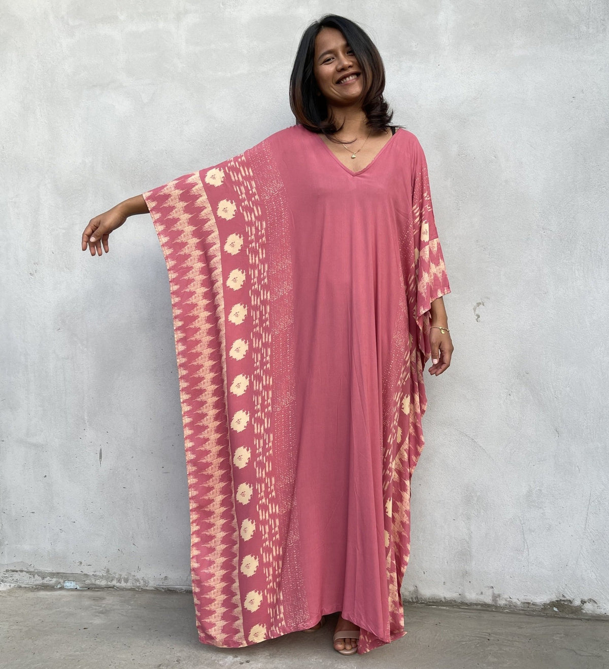 MALA handworks Luna Kaftan in Evening Rose and Pattern Silkscreen