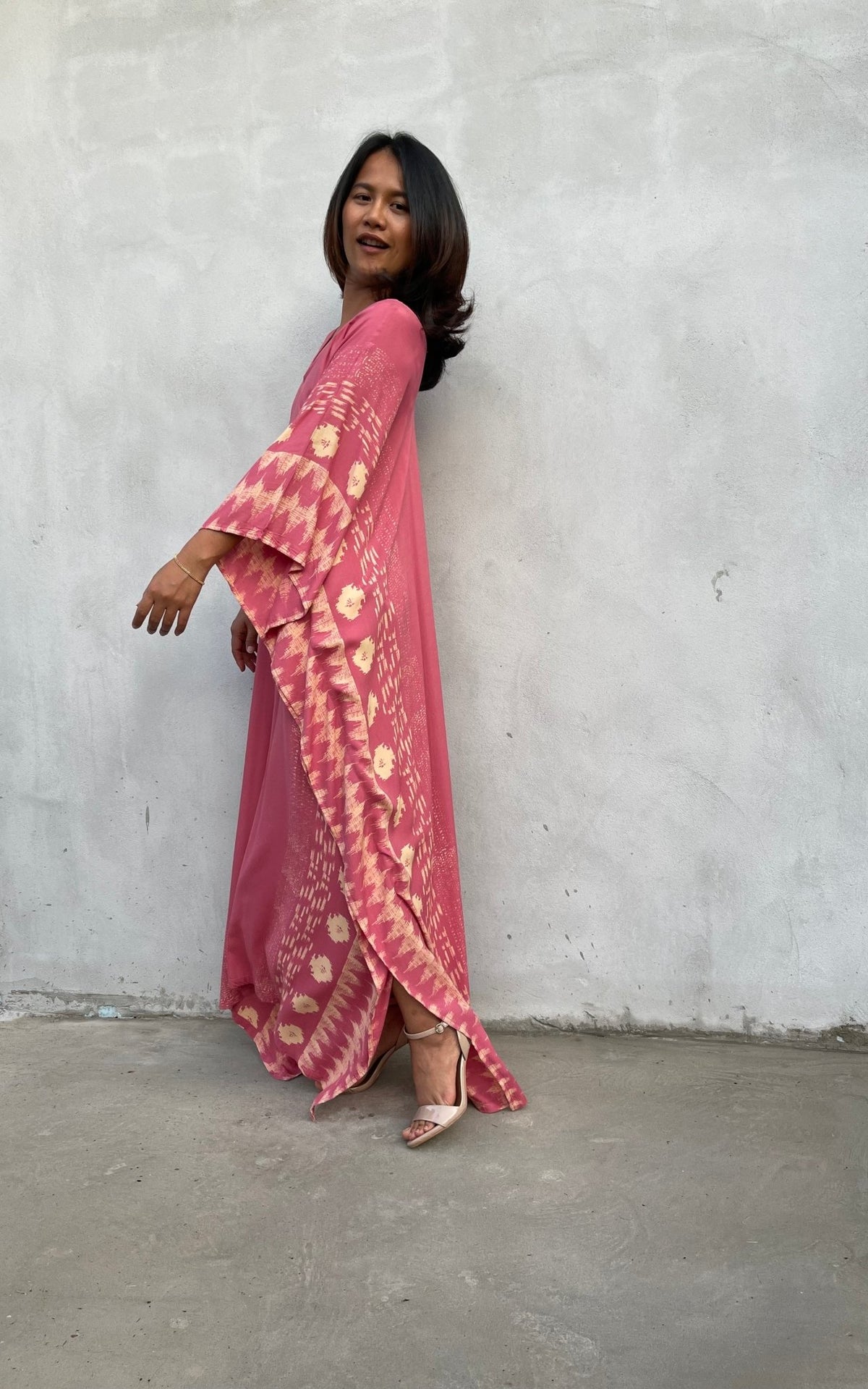MALA handworks Luna Kaftan in Evening Rose and Pattern Silkscreen