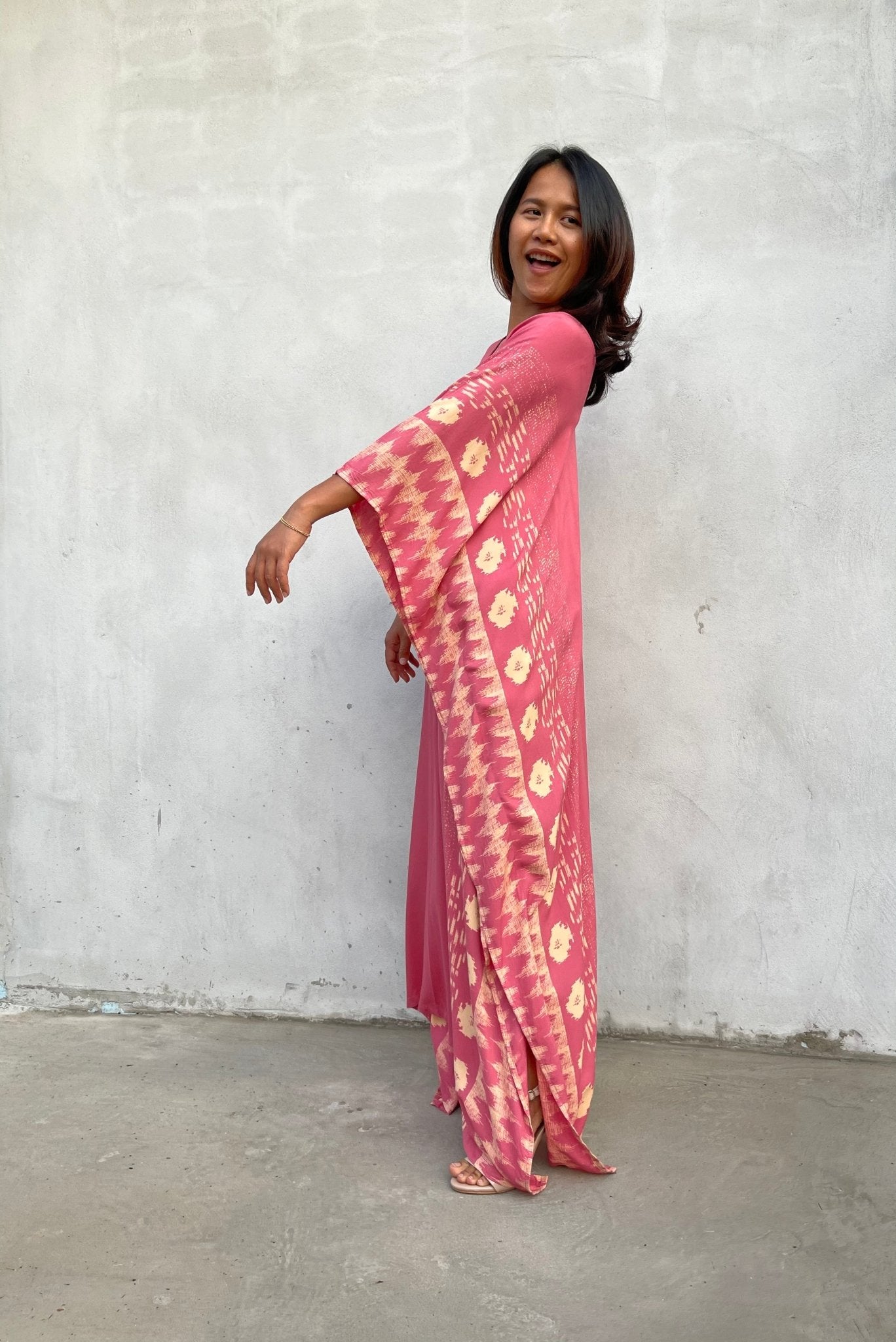 MALA handworks Luna Kaftan in Evening Rose and Pattern Silkscreen