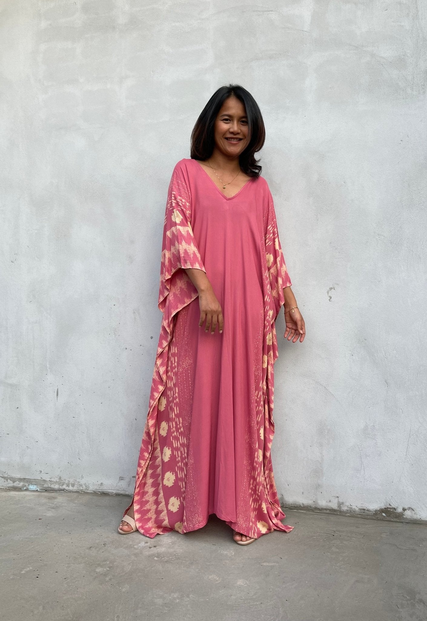 MALA handworks Luna Kaftan in Evening Rose and Pattern Silkscreen