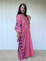 MALA handworks  Luna Kaftan in Pink and Pattern Silkscreen