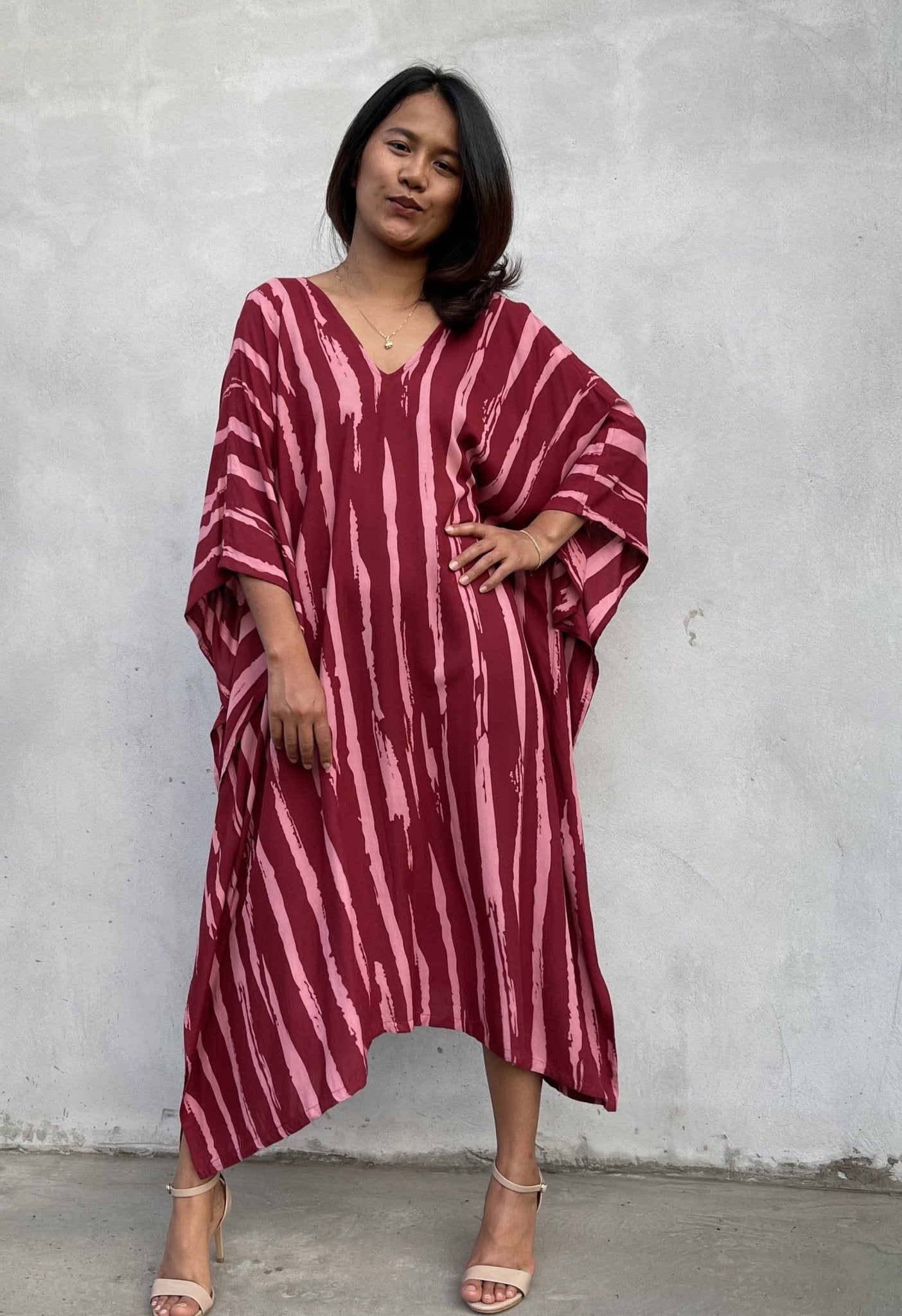 MALA handworks Luna Kaftan in Red and Pattern Silkscreen