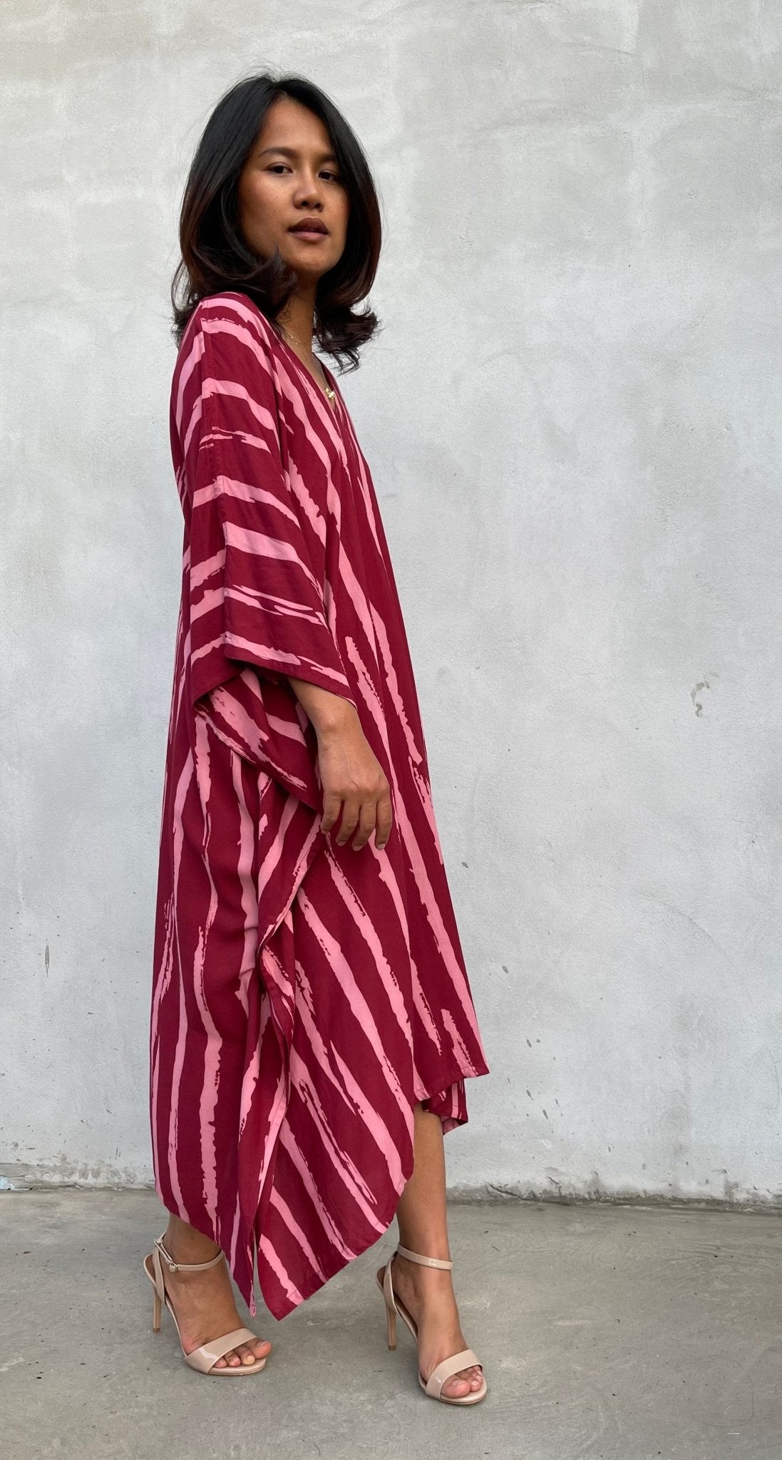 MALA handworks Luna Kaftan in Red and Pattern Silkscreen