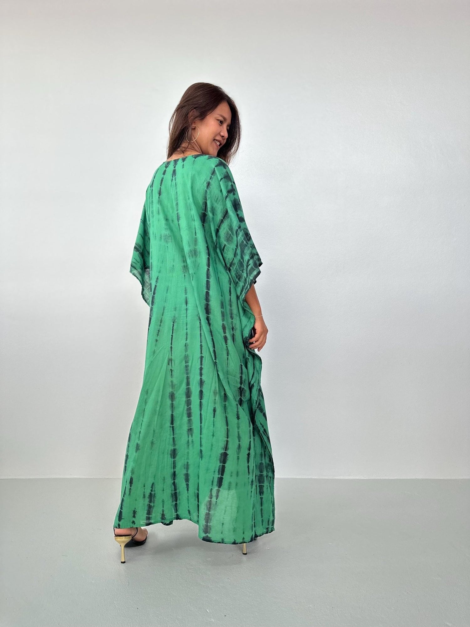 Mala Handworks Lyla Cotton Gauze Kaftan in Emerald Tie Dye