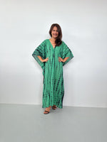 Lyla Cotton Gauze Kaftan in Emerald Tie Dye - Mala Handworks