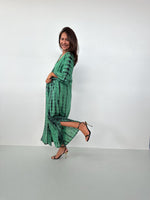 Lyla Cotton Gauze Kaftan in Emerald Tie Dye - Mala Handworks