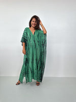 Lyla Cotton Gauze Kaftan in Emerald Tie Dye - Mala Handworks