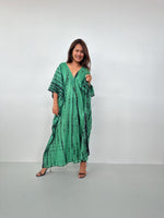 Lyla Cotton Gauze Kaftan in Emerald Tie Dye - Mala Handworks