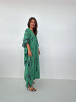 Lyla Cotton Gauze Kaftan in Emerald Tie Dye - Mala Handworks