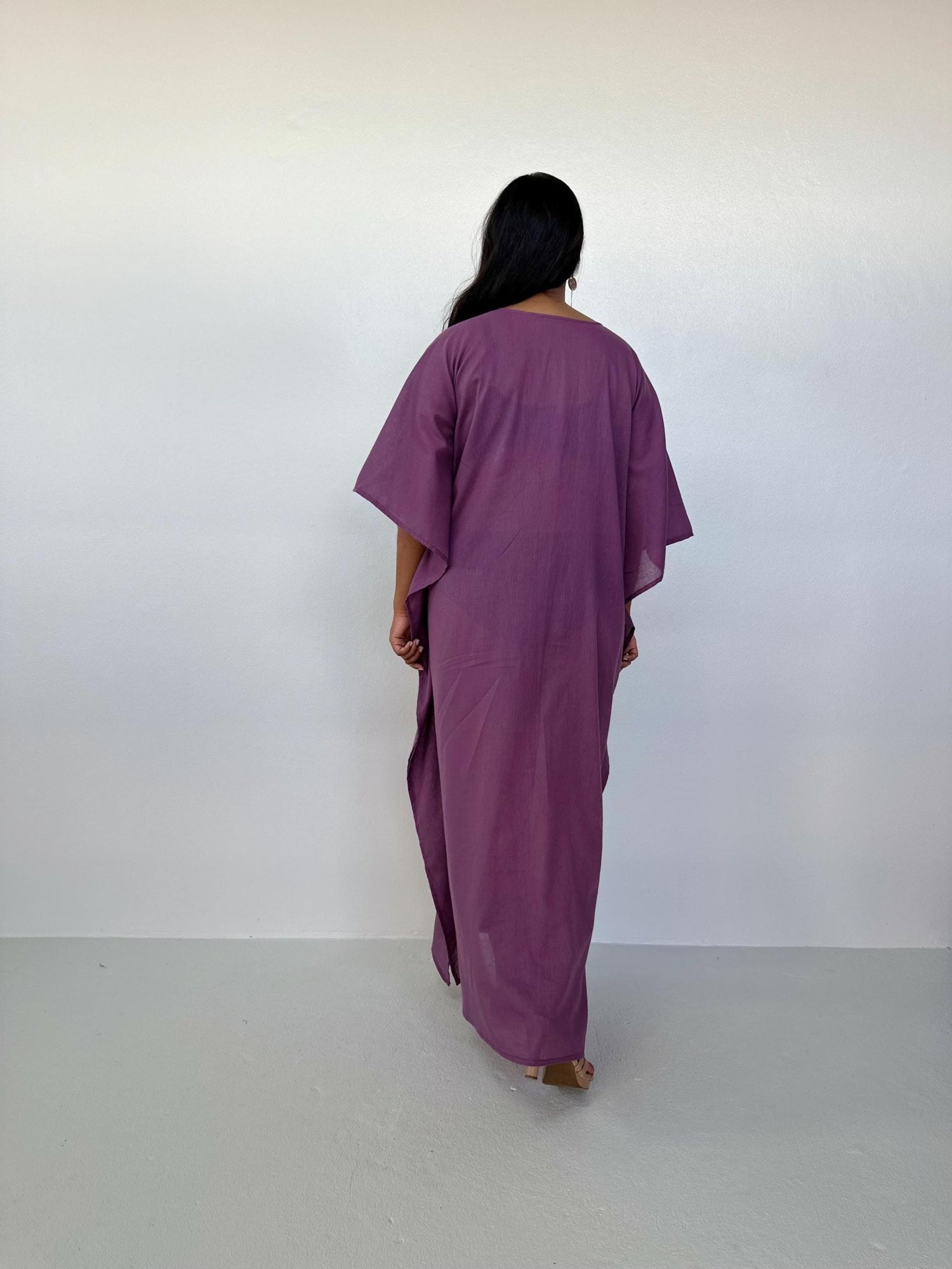 Lyla Cotton Gauze Kaftan in Plum - Mala Handworks
