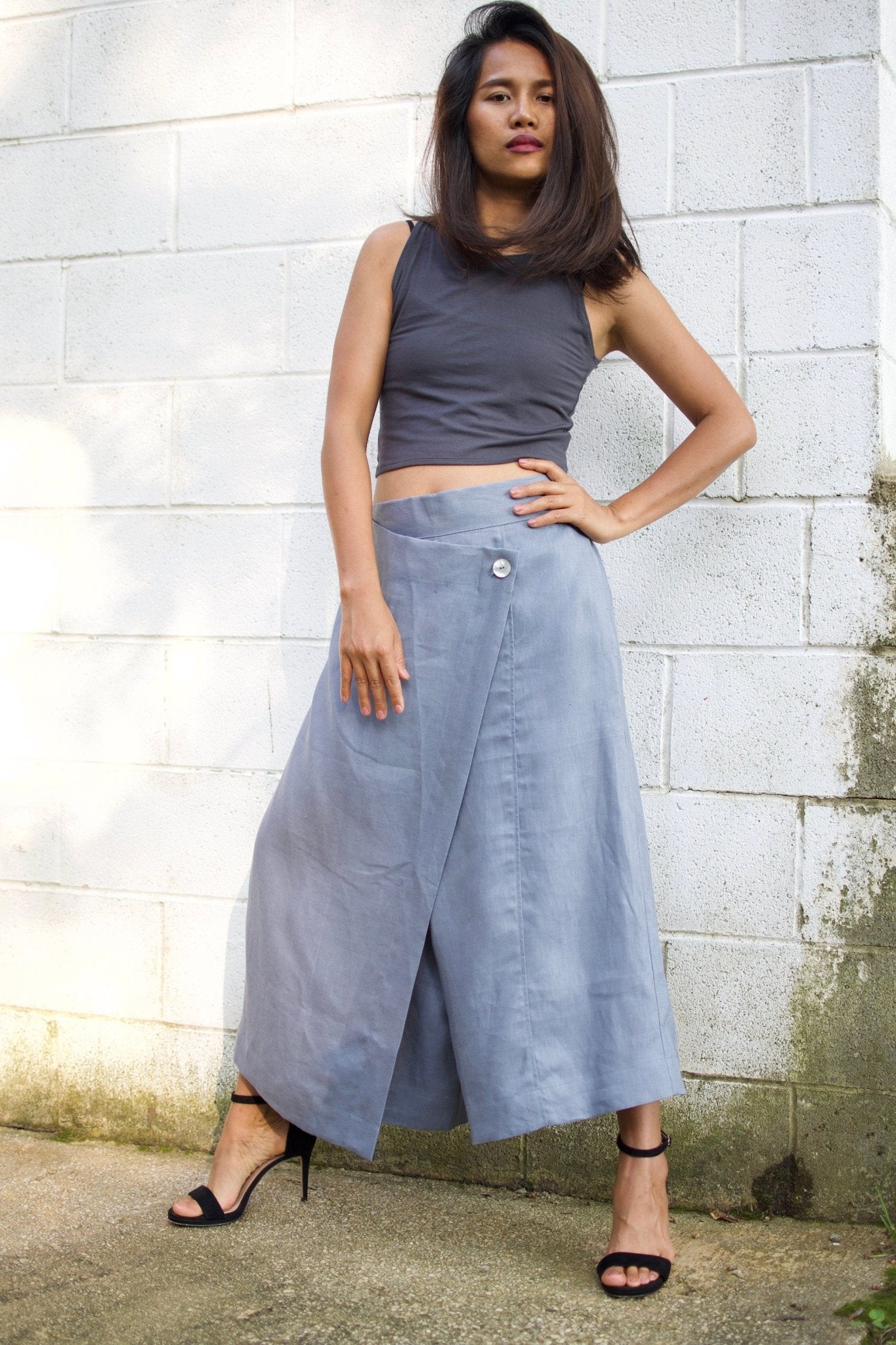 MALA handworks  Lyla Linen pants in Blue Gray