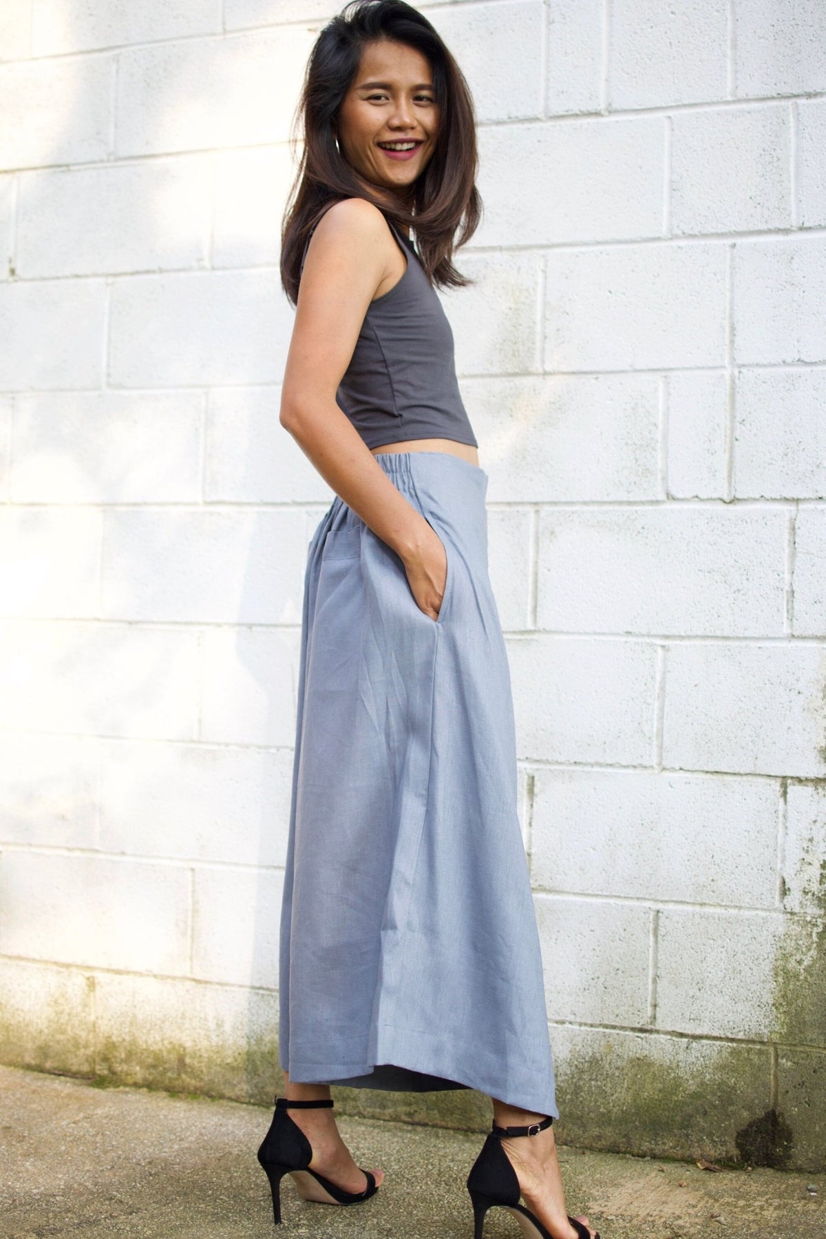 MALA handworks  Lyla Linen pants in Blue Gray