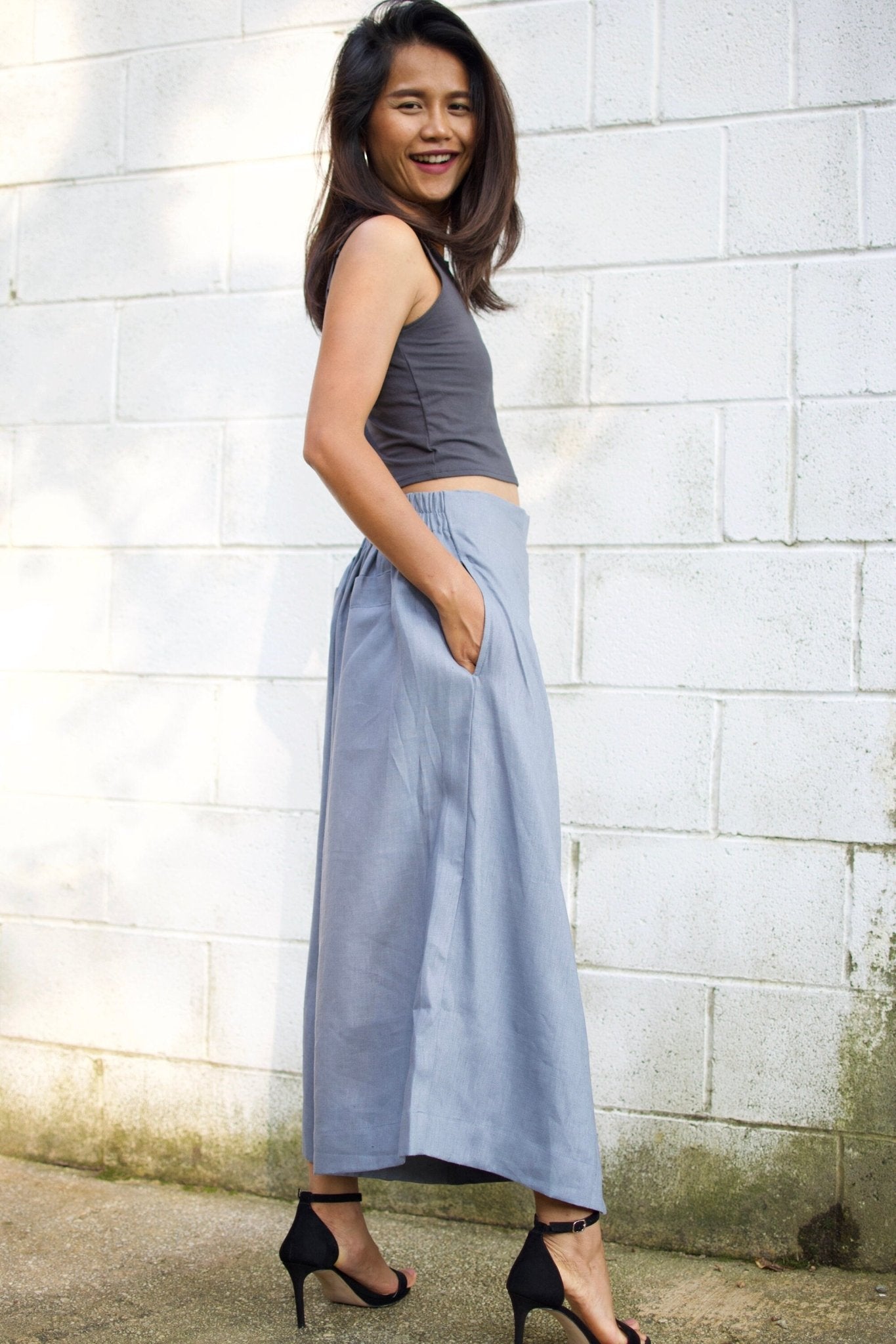 MALA handworks  Lyla Linen pants in Blue Gray
