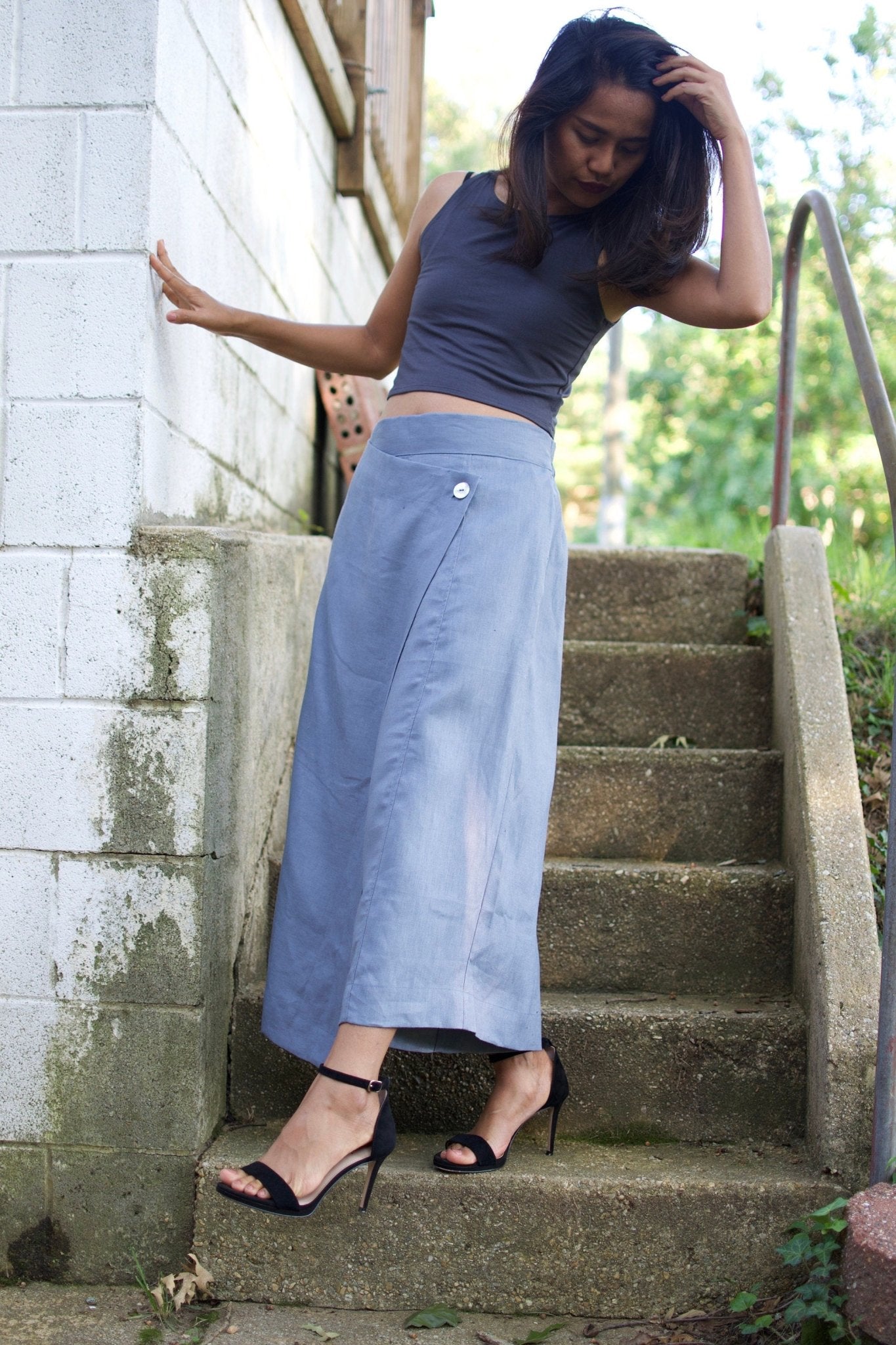 MALA handworks  Lyla Linen pants in Blue Gray