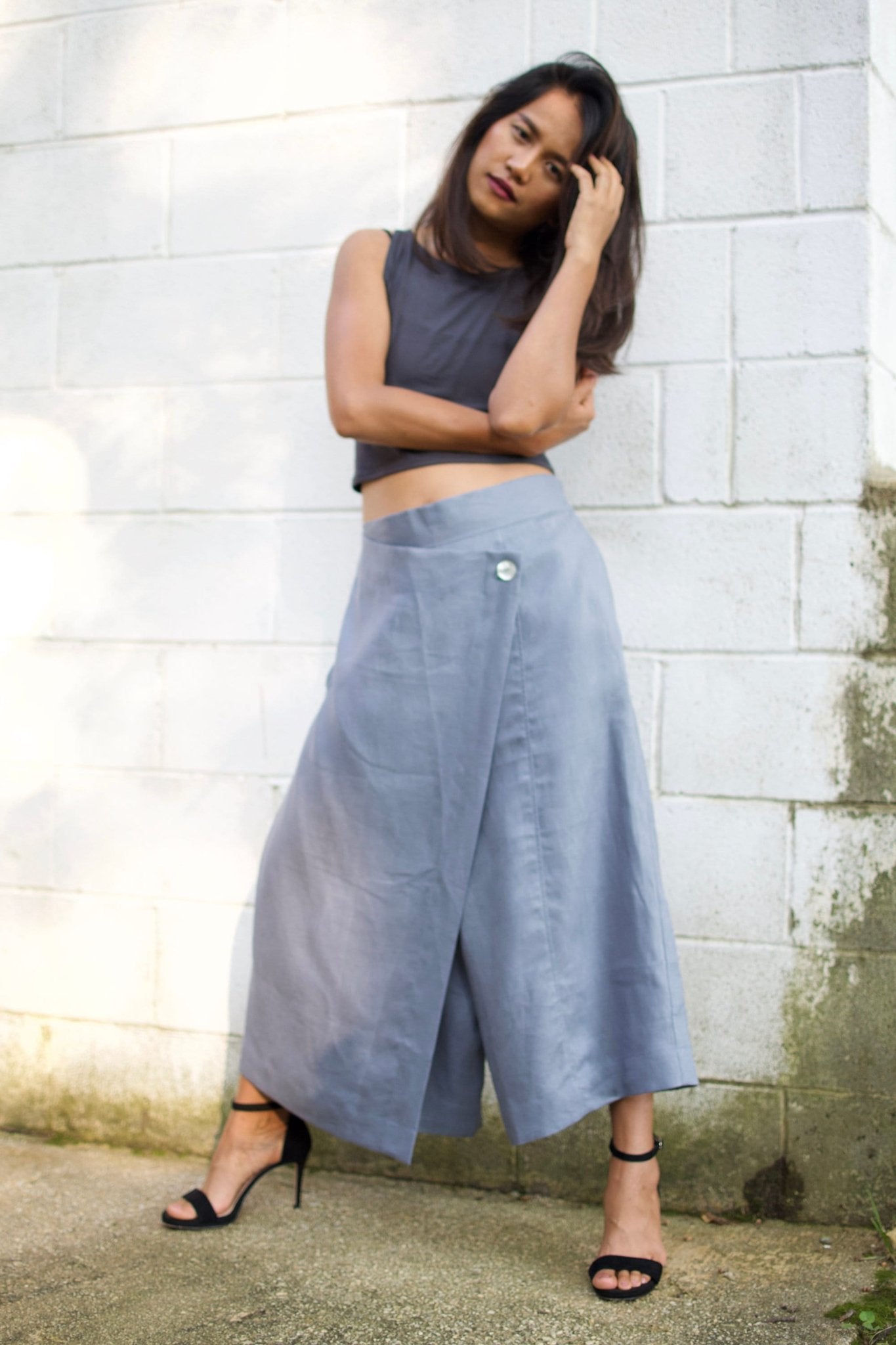 MALA handworks  Lyla Linen pants in Blue Gray
