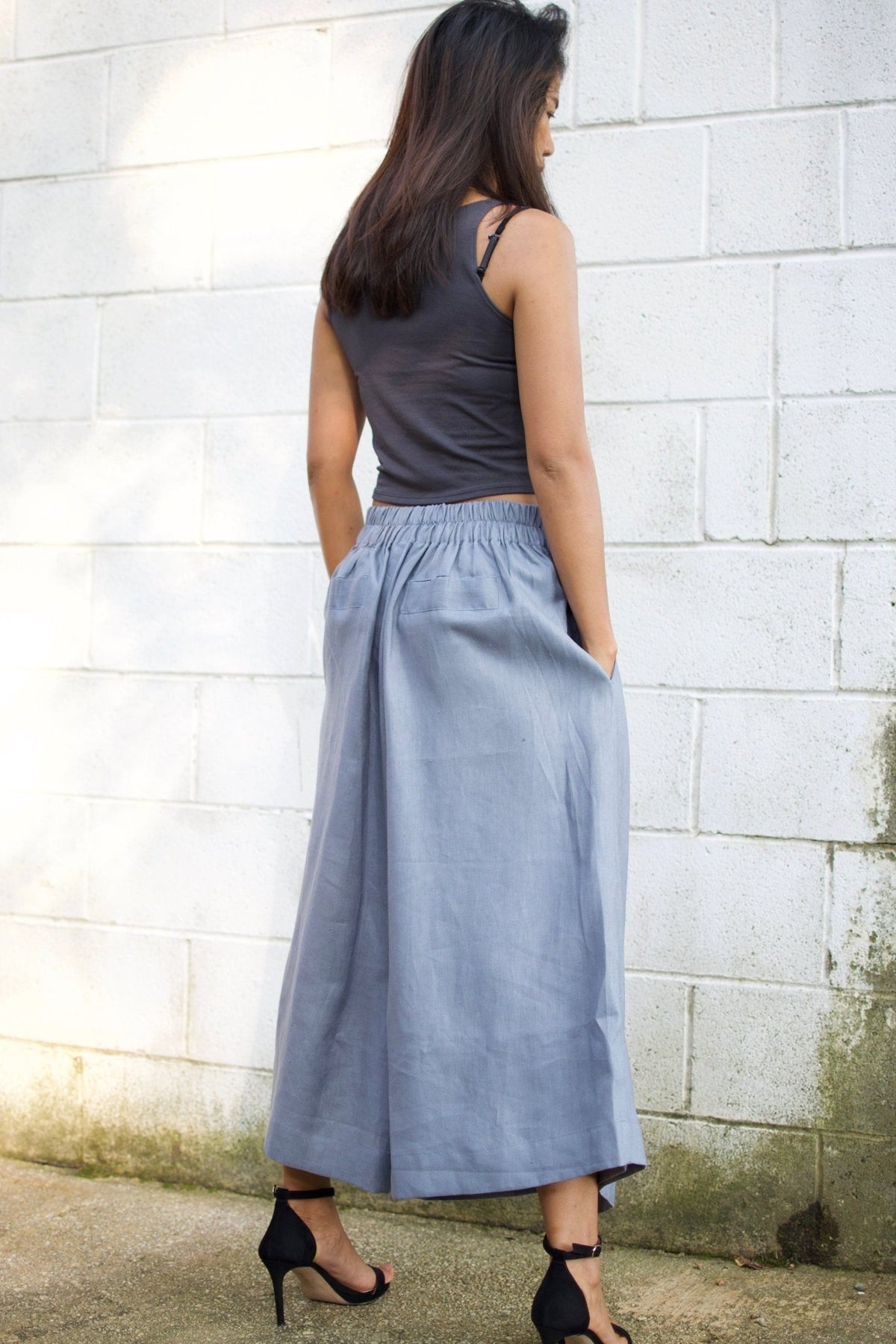 MALA handworks  Lyla Linen pants in Blue Gray