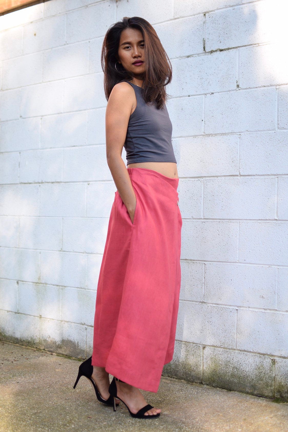 MALA handworks  Lyla Linen pants in Fuchsia Red