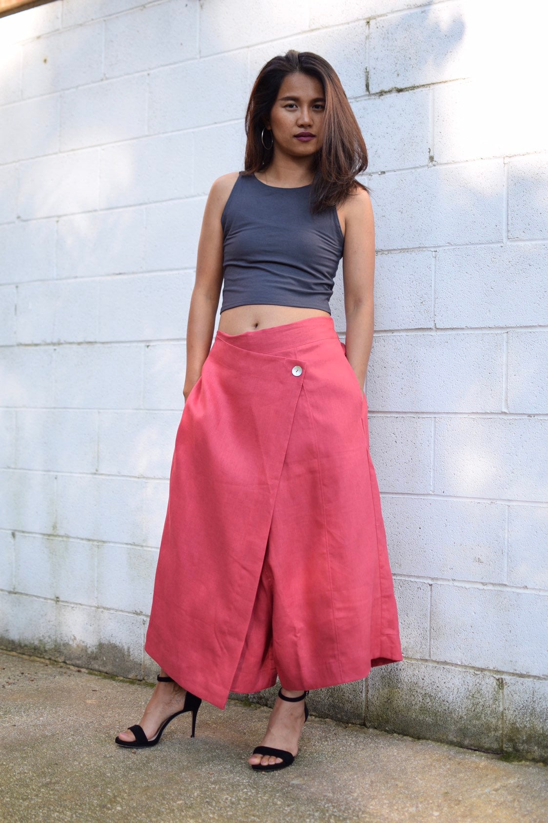 MALA handworks  Lyla Linen pants in Fuchsia Red