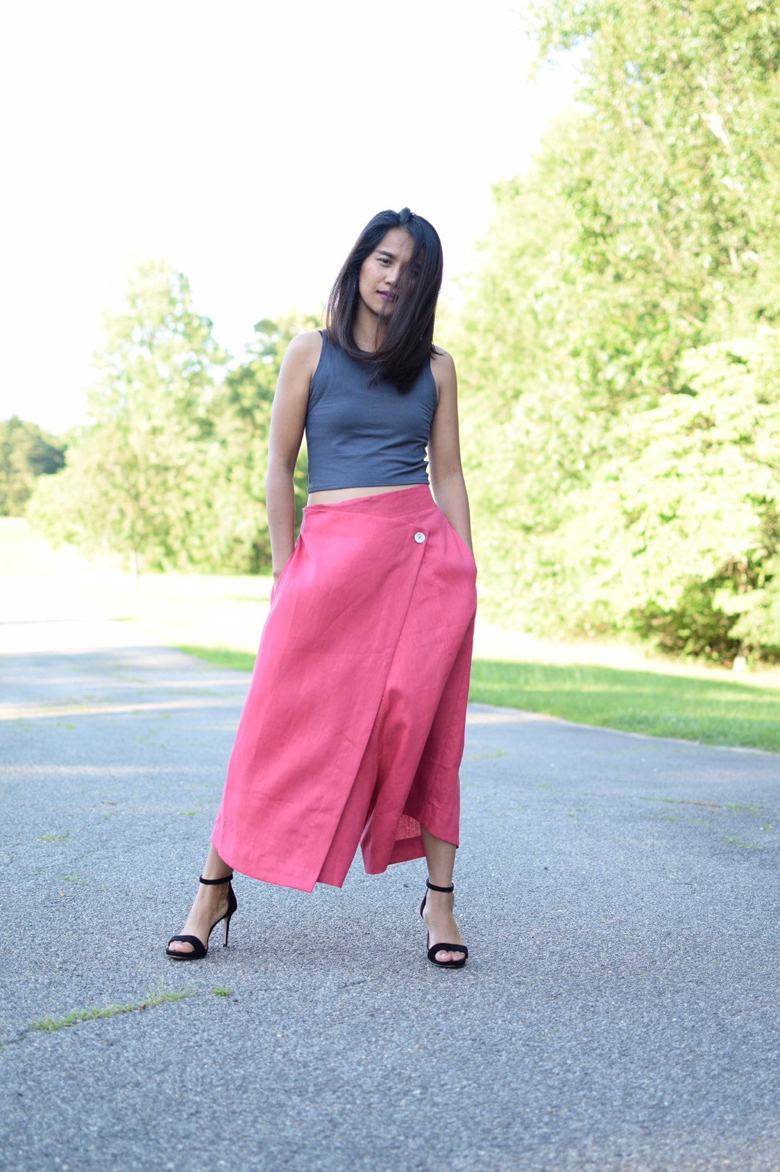 MALA handworks  Lyla Linen pants in Fuchsia Red