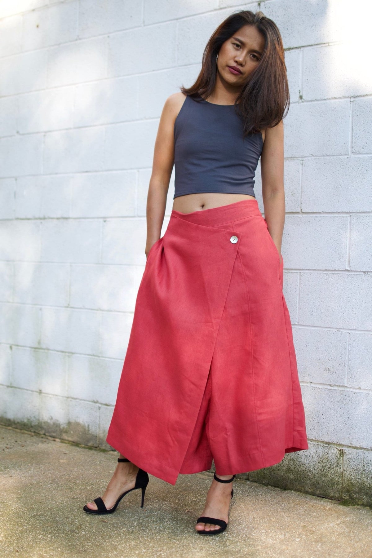 MALA handworks  Lyla Linen pants in Fuchsia Red