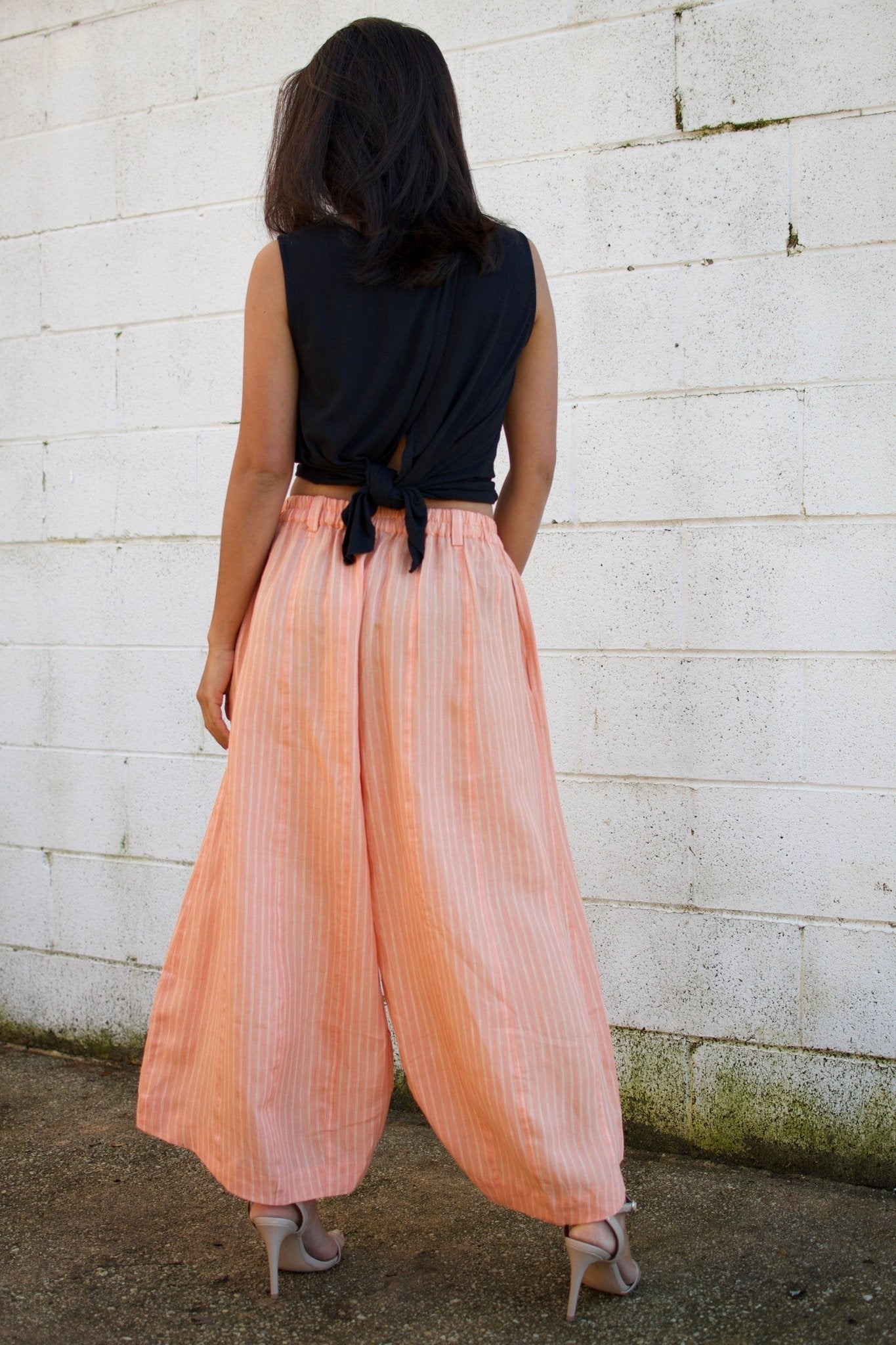 MALA handworks  Lyla Linen pants in Orange and Stripe