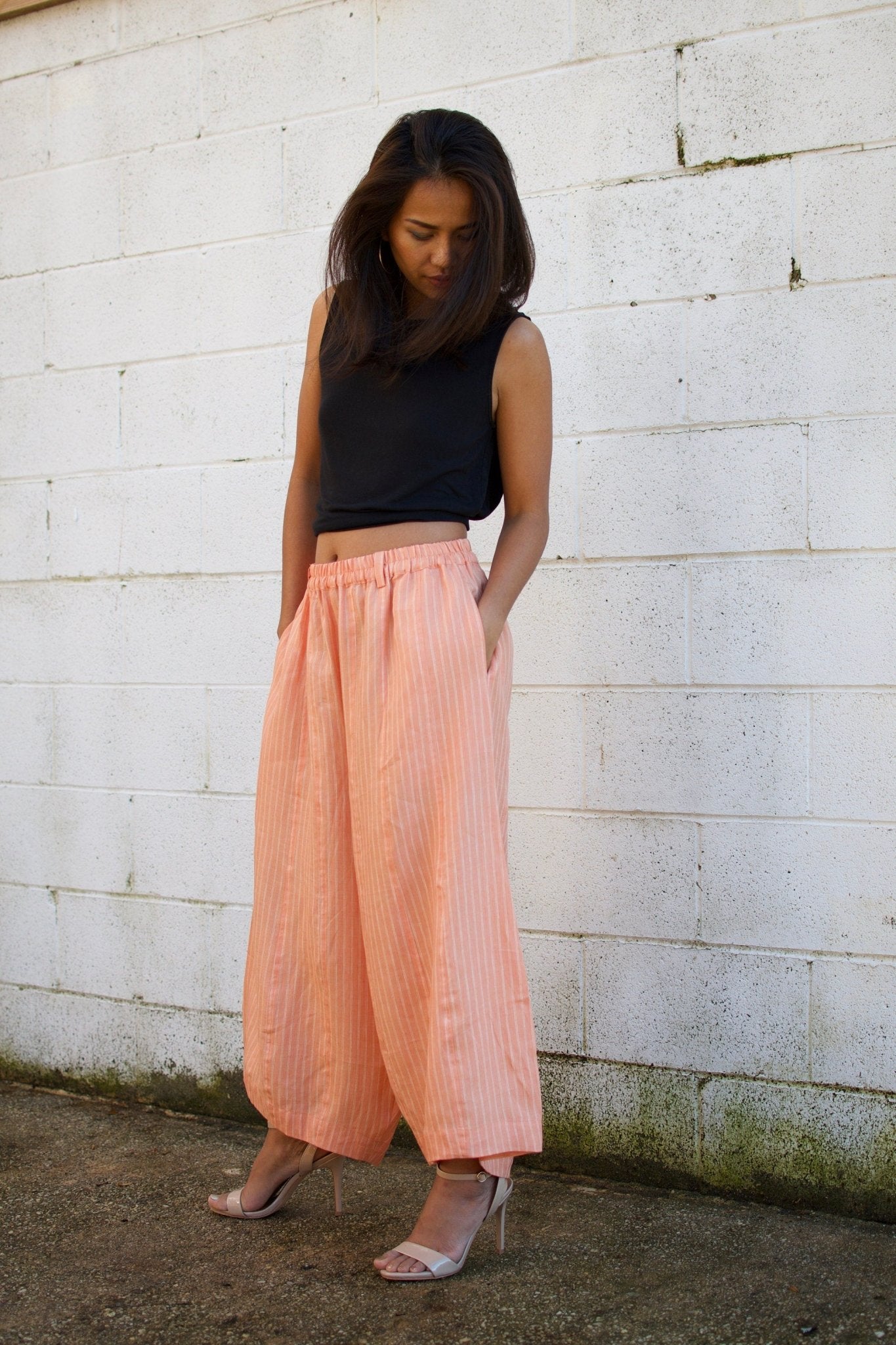 MALA handworks  Lyla Linen pants in Orange and Stripe
