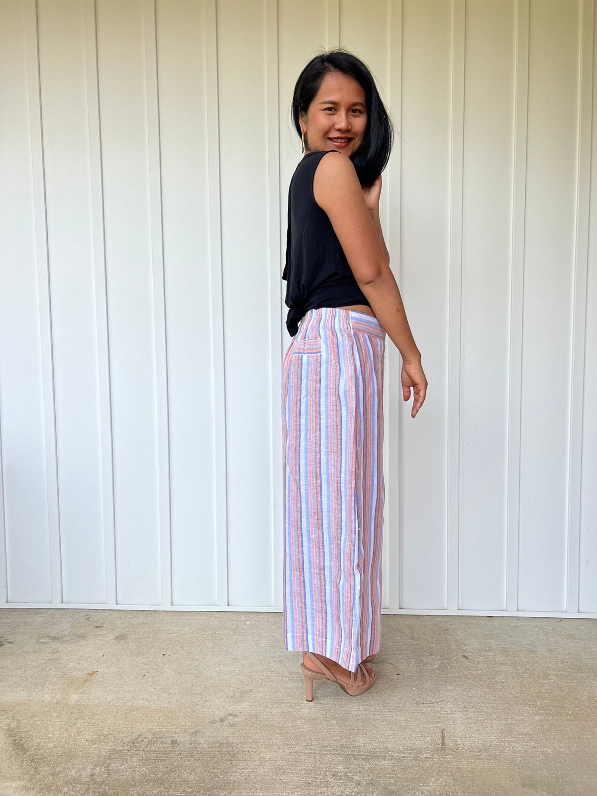 MALA handworks  Lyla Linen pants in Pink and Blue Stripe