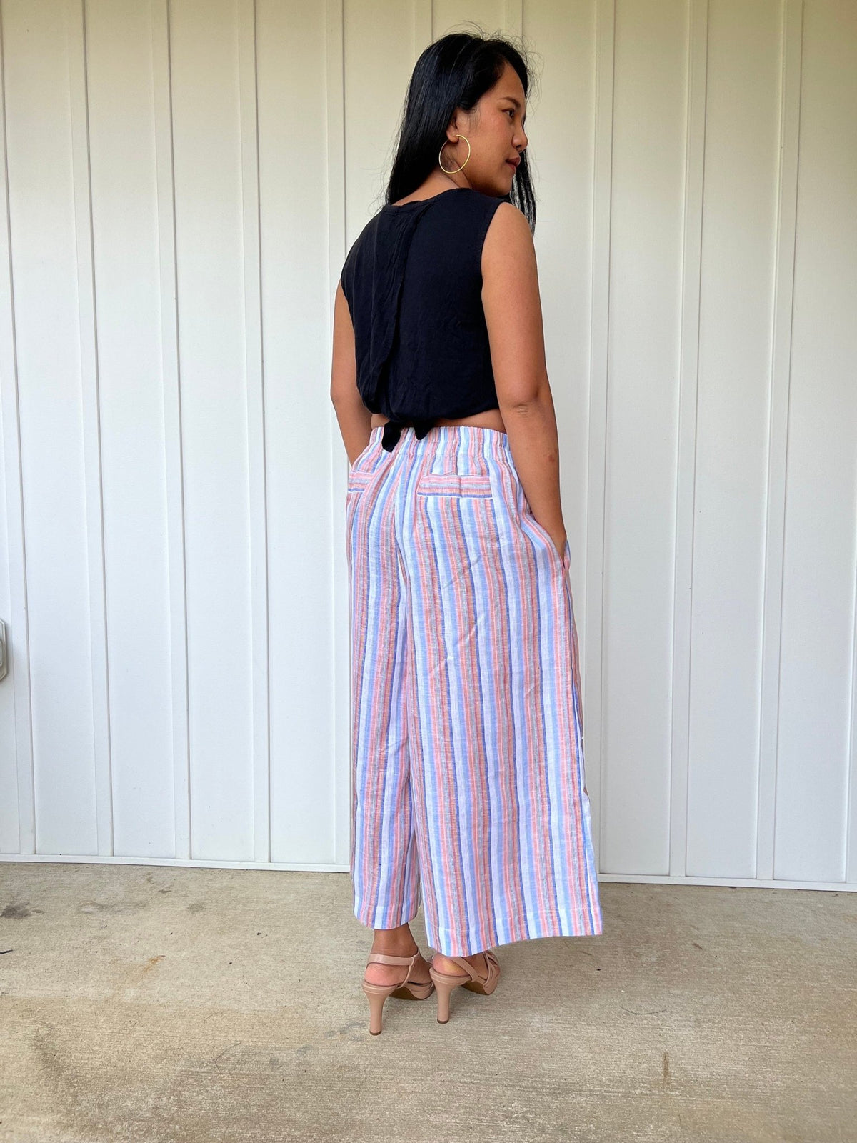 MALA handworks  Lyla Linen pants in Pink and Blue Stripe