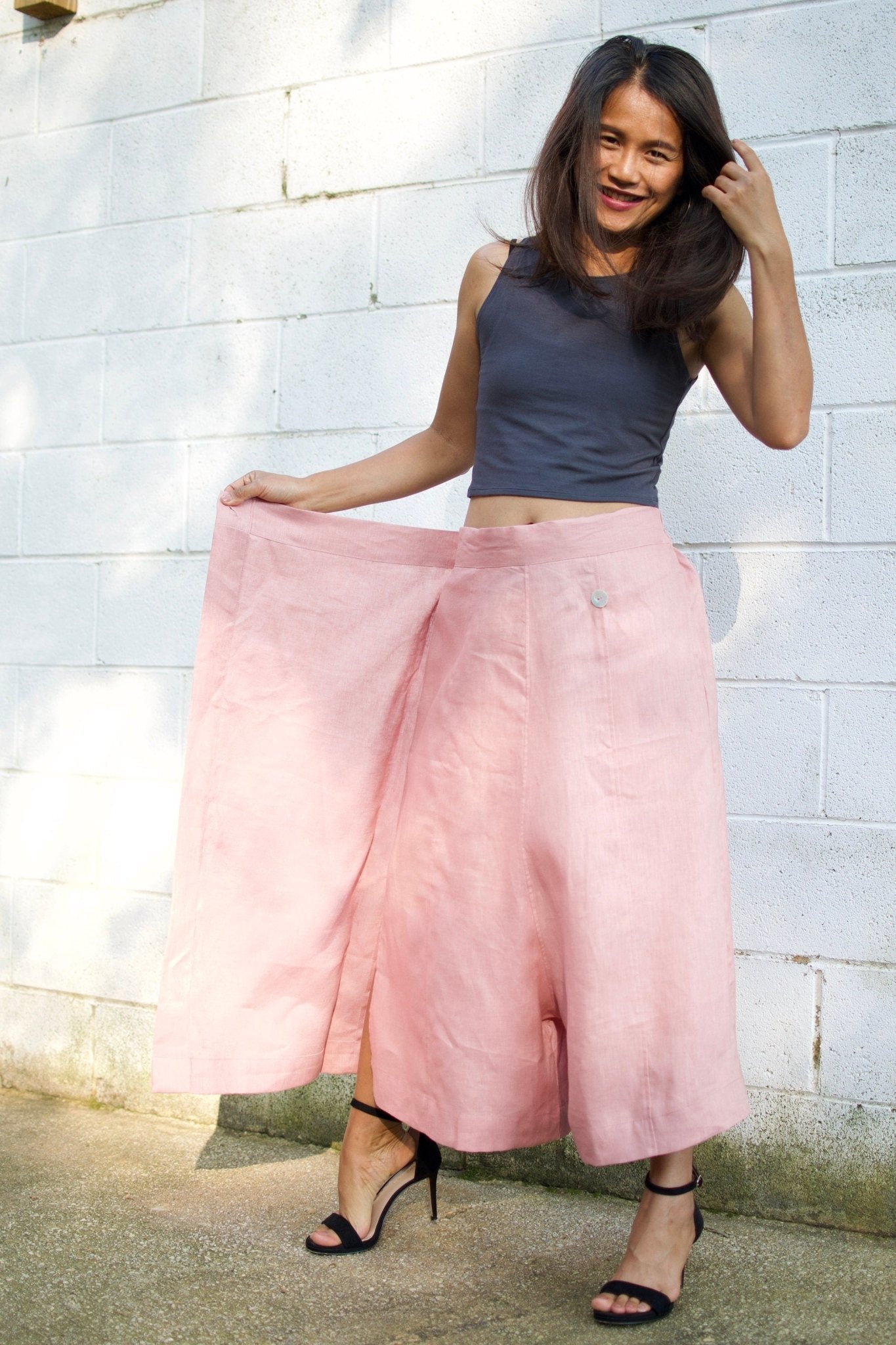 MALA handworks  Old Rose Lyla Linen pants in Rose Pink