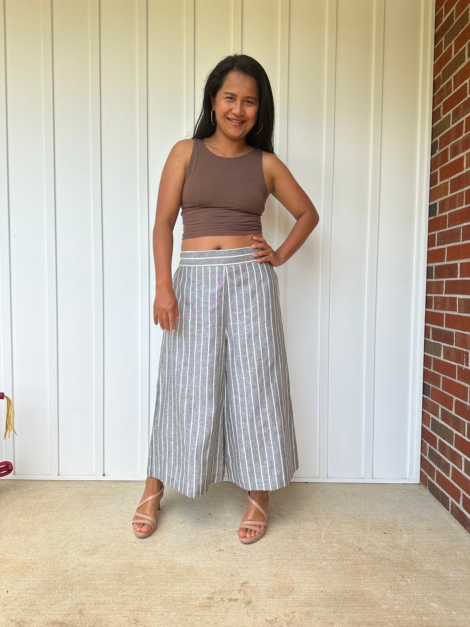 MALA handworks  Lyla Linen pants in White and Black Stripe