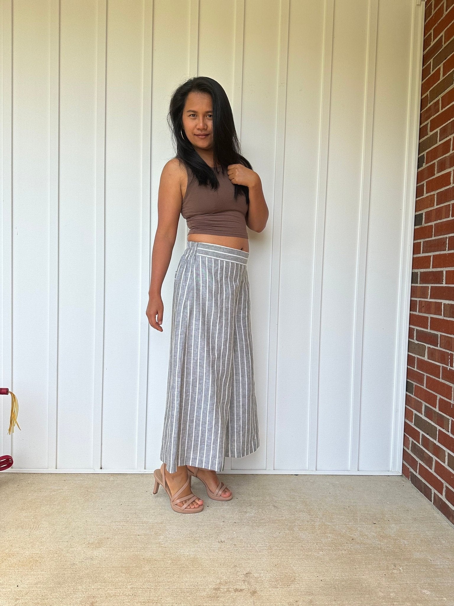 MALA handworks  Lyla Linen pants in White and Black Stripe