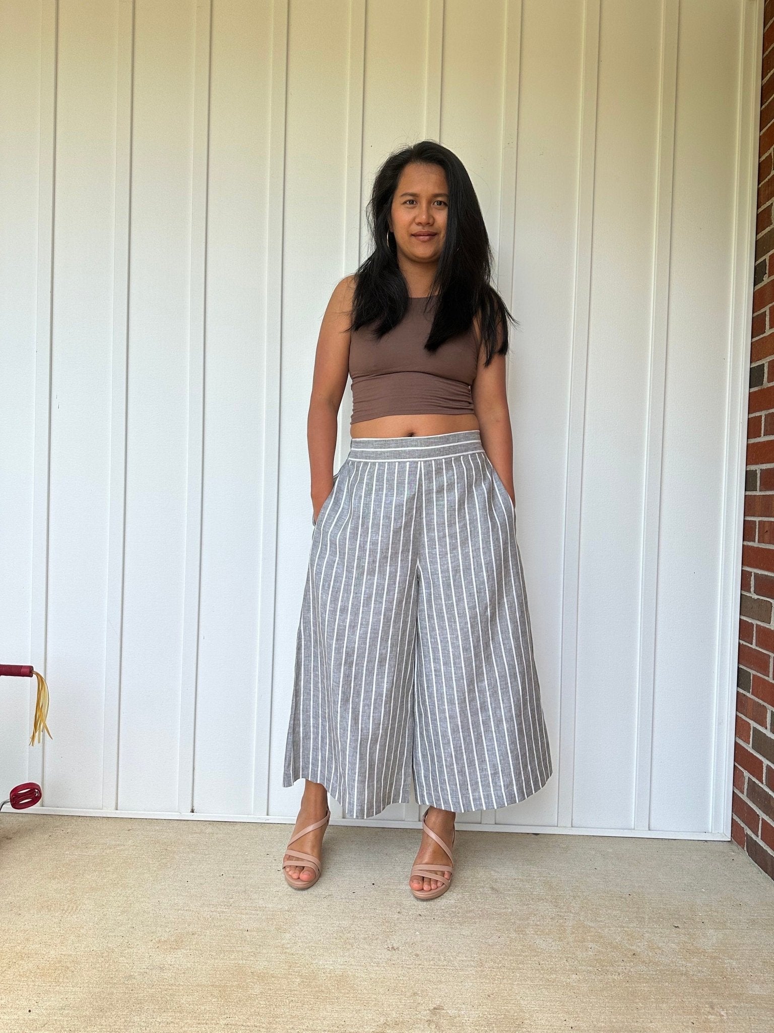 MALA handworks  Lyla Linen pants in White and Black Stripe