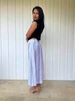 MALA handworks  Lyla Linen pants in White and Blue Stripe