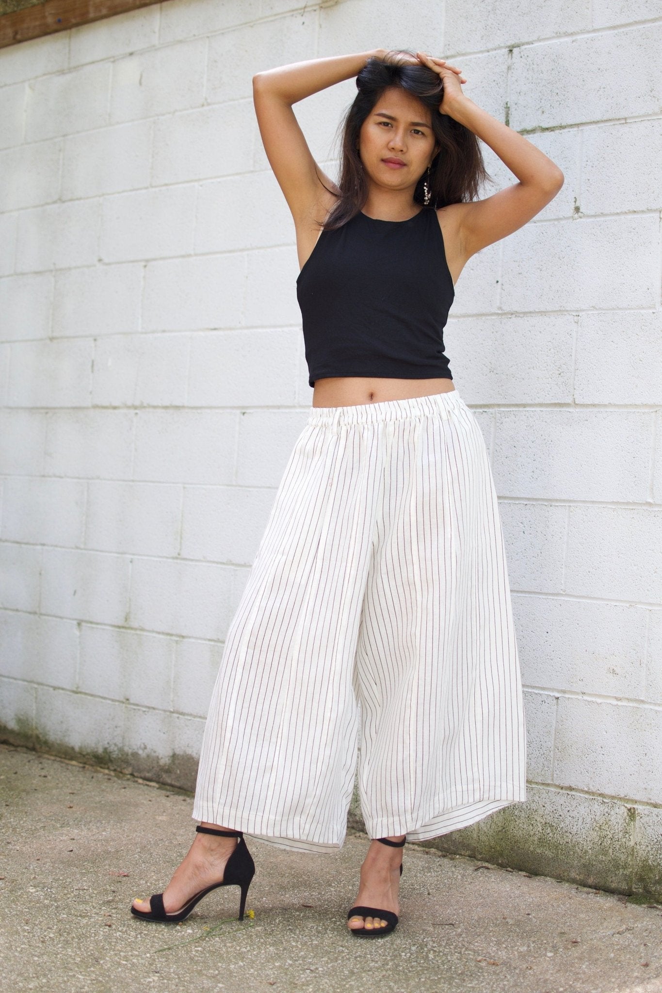 MALA handworks  Lyla Linen pants in White and Stripe