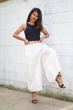 MALA handworks  Lyla Linen pants in White and Stripe