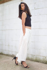 MALA handworks  Lyla Linen pants in White and Stripe