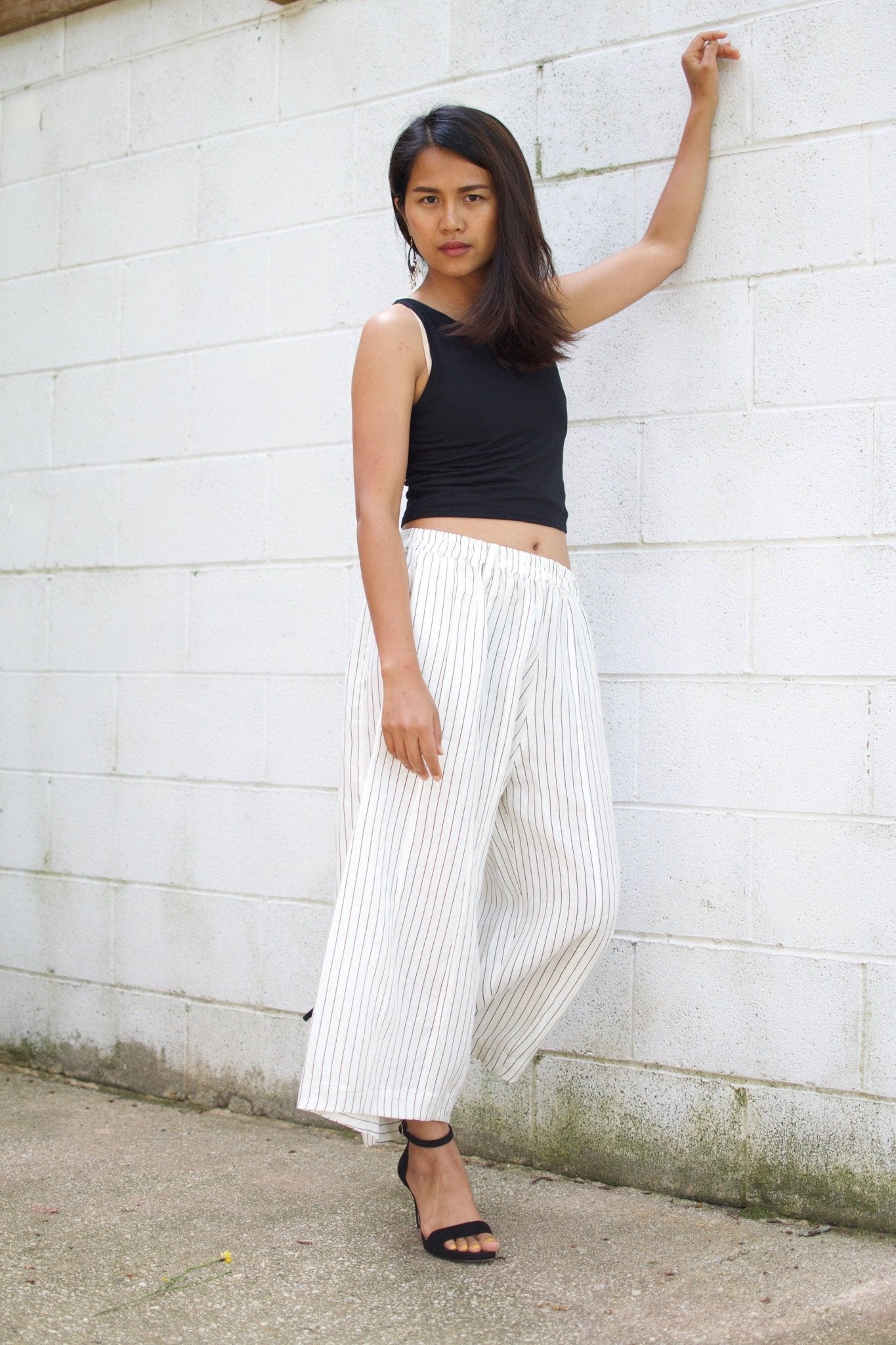 MALA handworks  Lyla Linen pants in White and Stripe