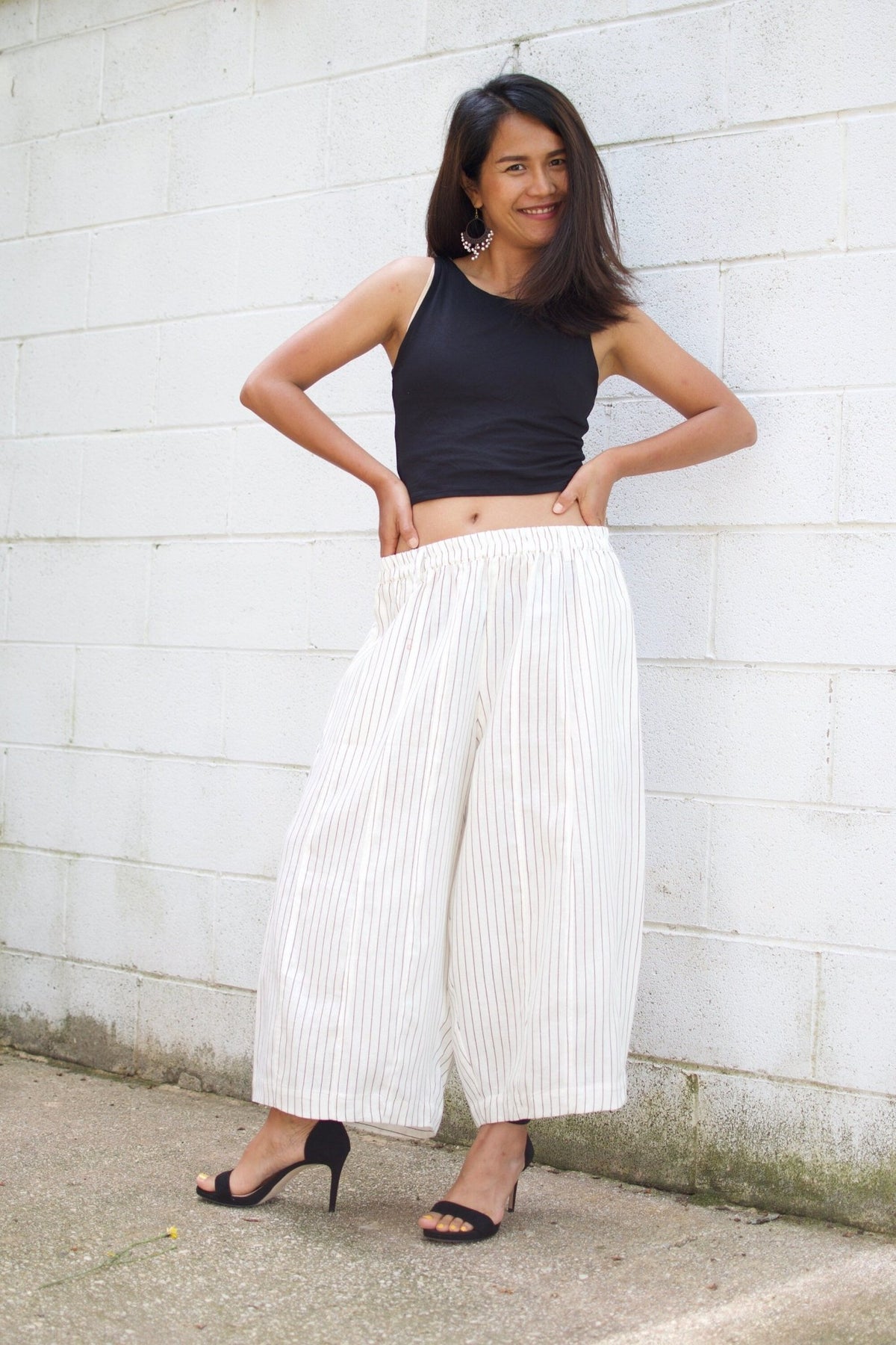 MALA handworks  Lyla Linen pants in White and Stripe