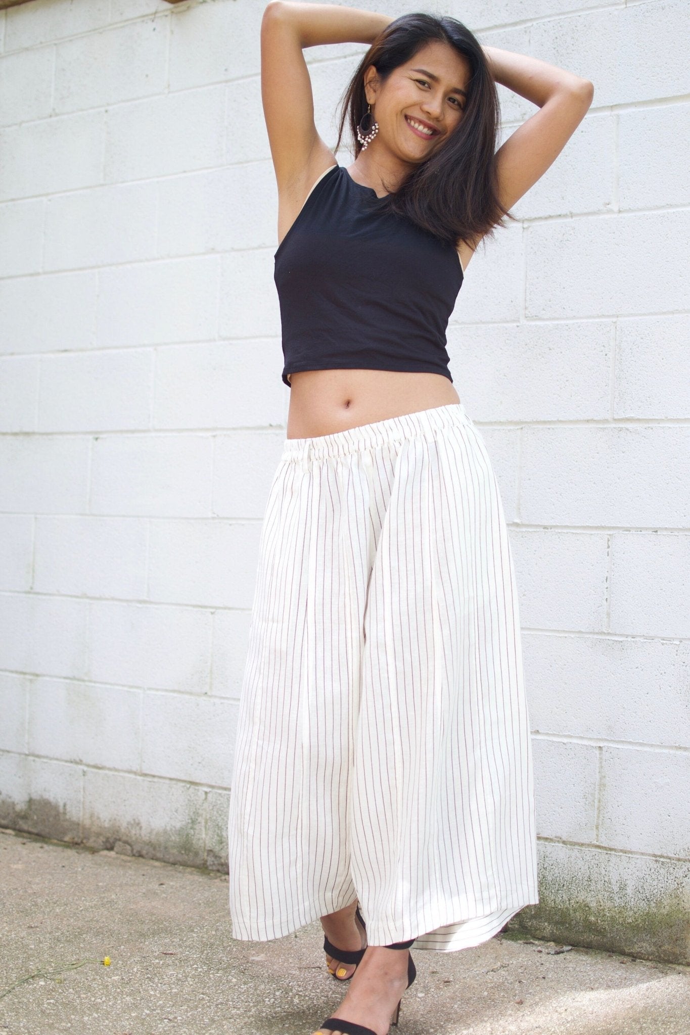 MALA handworks  Lyla Linen pants in White and Stripe