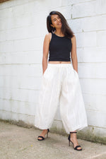 MALA handworks  Lyla Linen pants in White and Stripe
