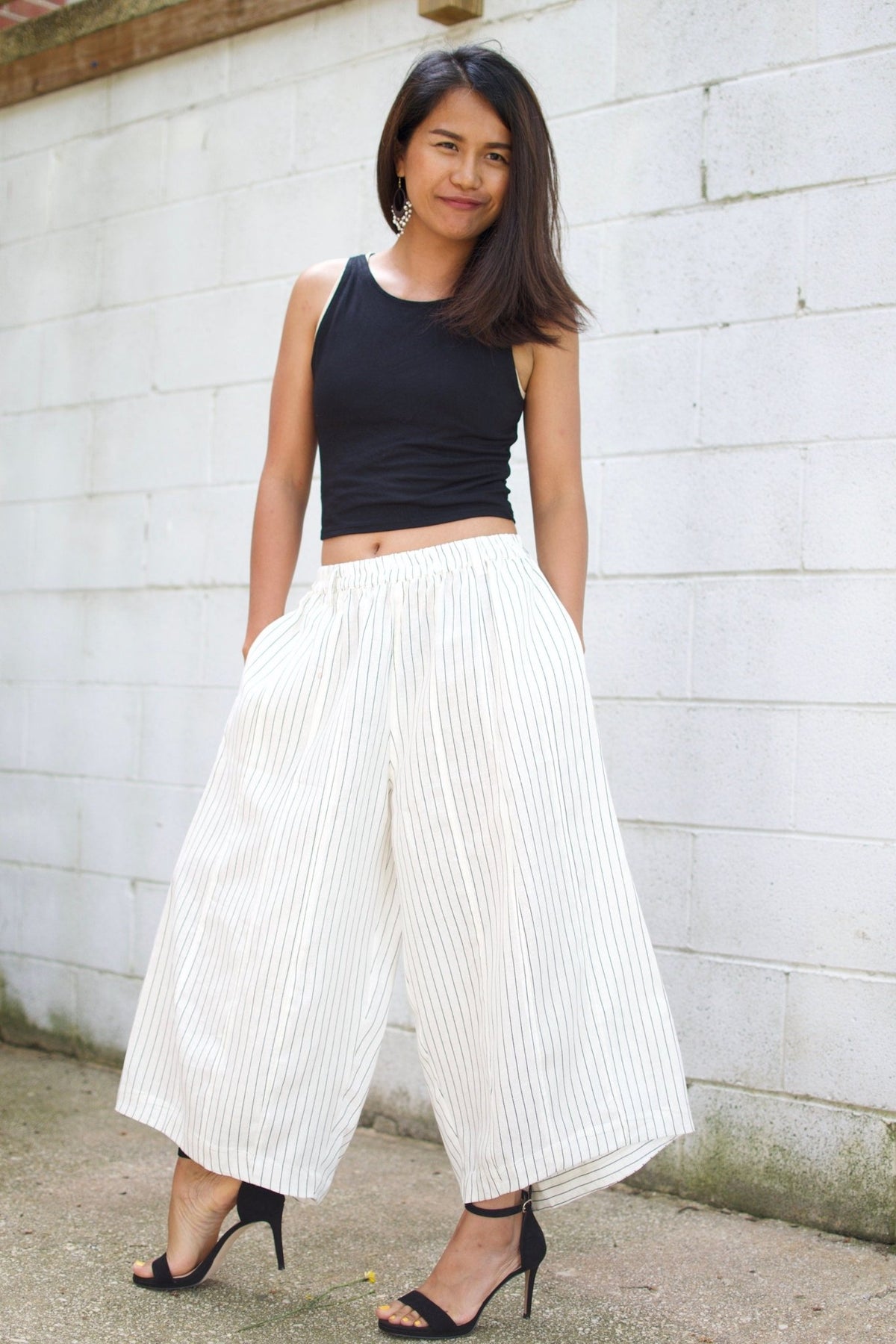 MALA handworks  Lyla Linen pants in White and Stripe