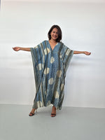 Lyla Natural Hand - Dyed Cotton Kaftan in Blueberry & Cream - Mala Handworks