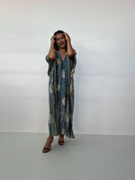 Lyla Natural Hand - Dyed Cotton Kaftan in Blueberry & Cream - Mala Handworks