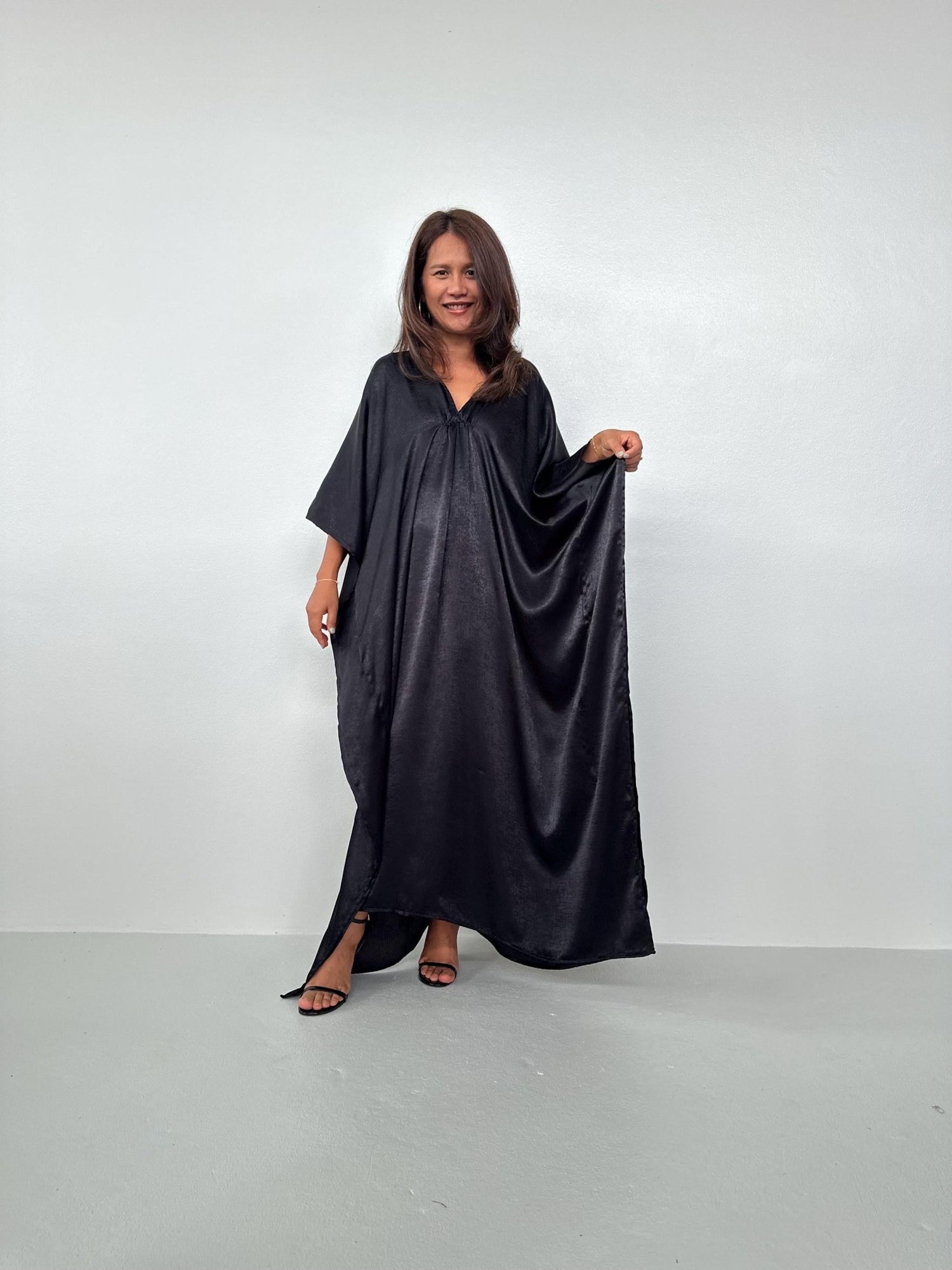 Mala Handworks Lyla Satin Crepe Kaftan in Black