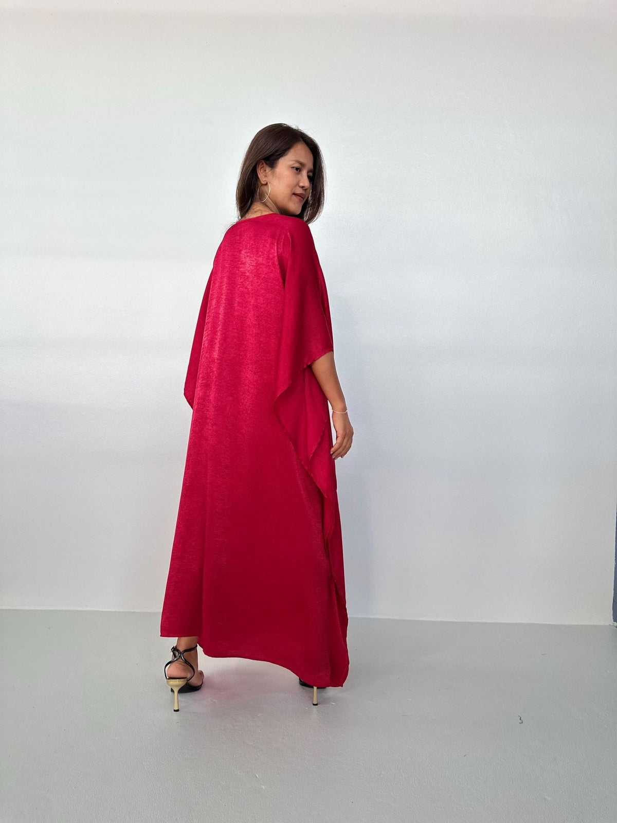 Lyla Satin Crepe Kaftan in Cherry - Mala Handworks