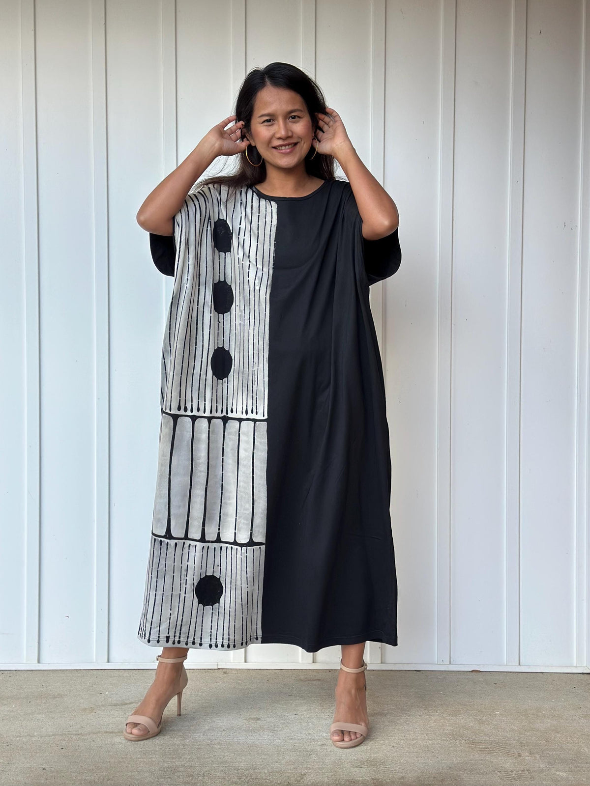 MALA handworks Alice Jersey Cotton Kaftan in Hand-Painted Batik Geometric Design