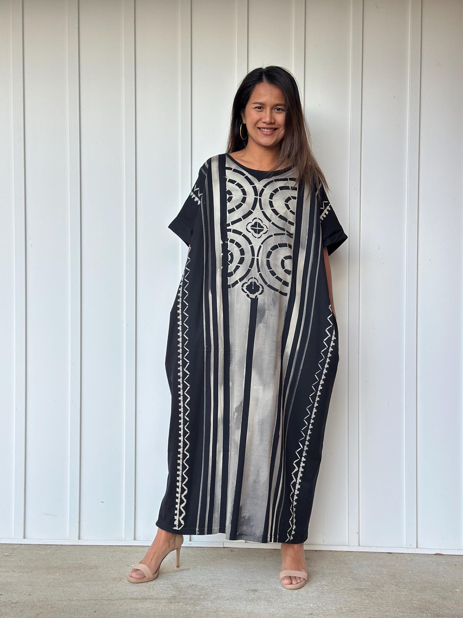 MALA handworks Alice Jersey Cotton Kaftan in Hand-Painted Batik Geometric Design